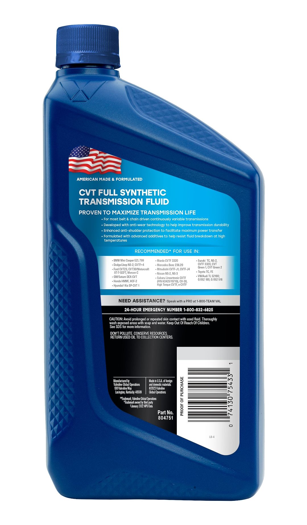 Valvoline 804751 Auto Trans Fluid||us_804751_Val_Cvt_Atf_1qt_Back.Jpg||86||v10804751||1457470