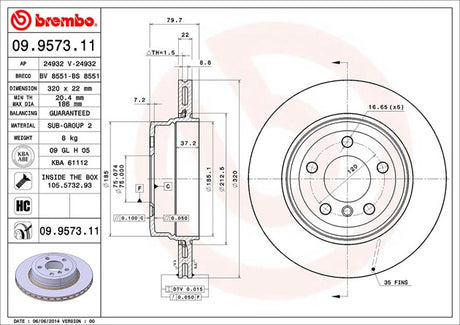 Product of Brembo 09957311C02 Vented 1 Piece Brake Rotor 