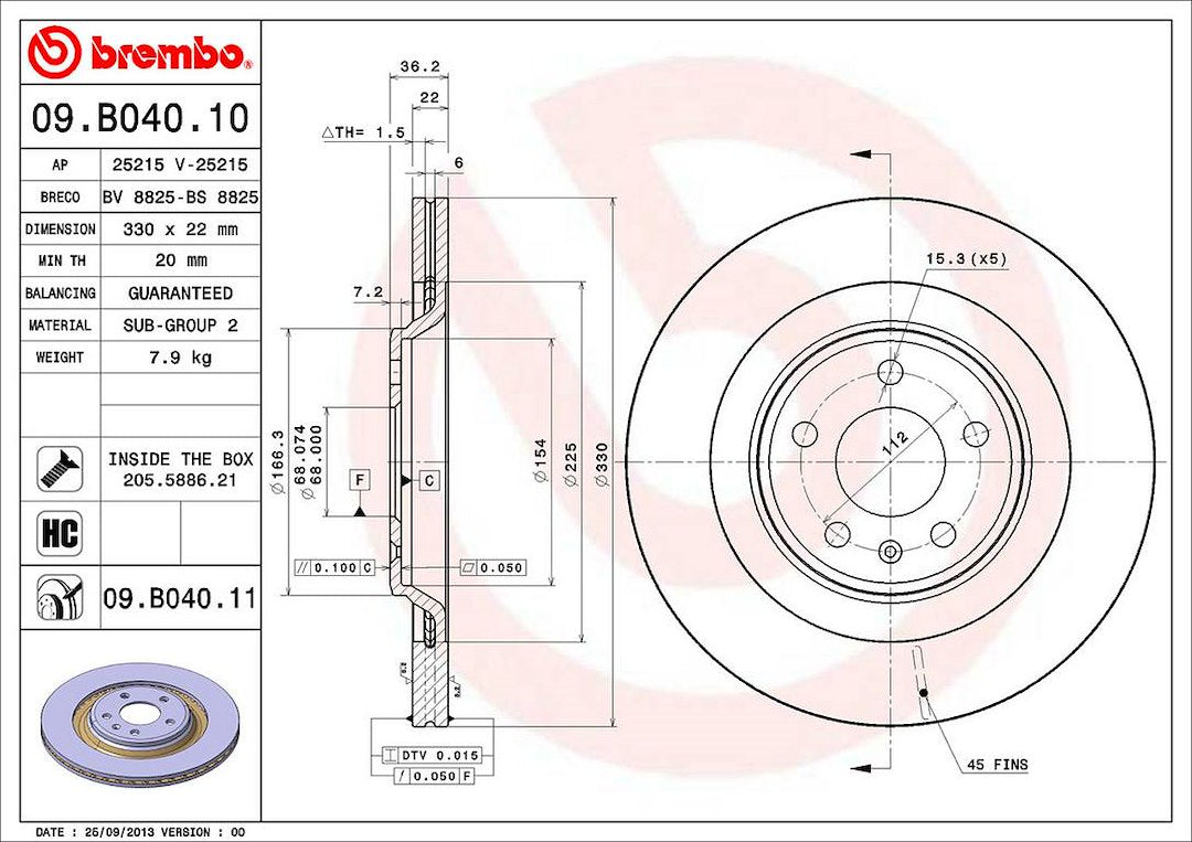 Product of Brembo 09B04011C02 Vented 1 Piece Brake Rotor 