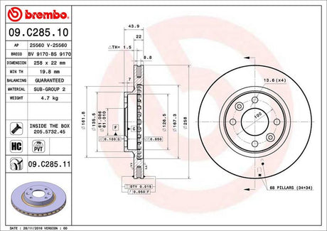 Product of Brembo 09C28511C02 Vented 1 Piece Brake Rotor 