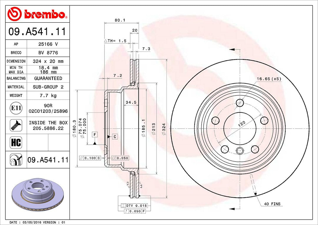 Product of Brembo 09A54111C02 Vented 1 Piece Brake Rotor 