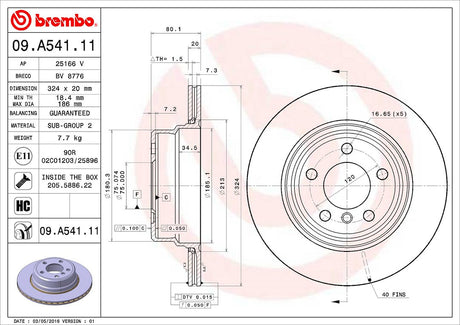 Product of Brembo 09A54111C02 Vented 1 Piece Brake Rotor 