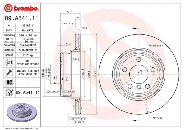 Product of Brembo 09A54111C02 Vented 1 Piece Brake Rotor 