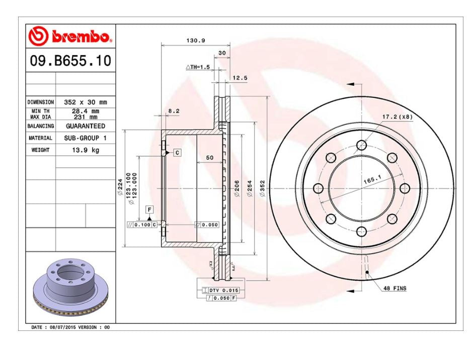 Product of Brembo 09B65510C02 Vented 1 Piece Brake Rotor 