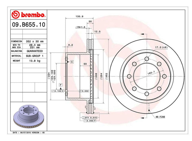 Product of Brembo 09B65510C02 Vented 1 Piece Brake Rotor 