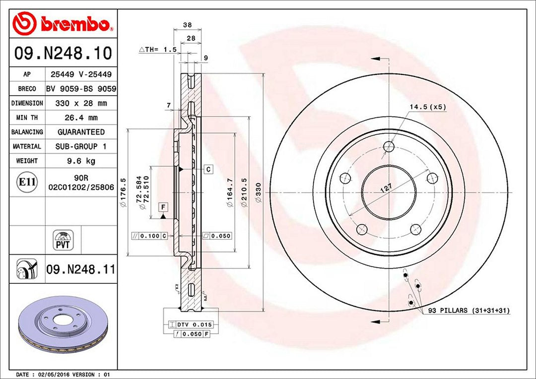 Product of Brembo 09N24811C02 Vented 1 Piece Brake Rotor 