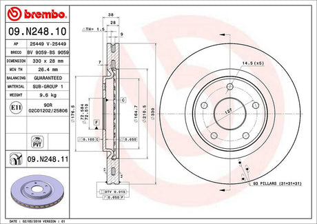Product of Brembo 09N24811C02 Vented 1 Piece Brake Rotor 