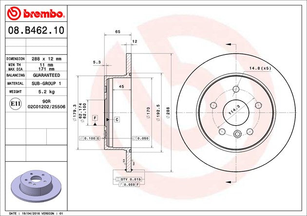 Product of Brembo 08B46210C02 Solid 1 Piece Brake Rotor 