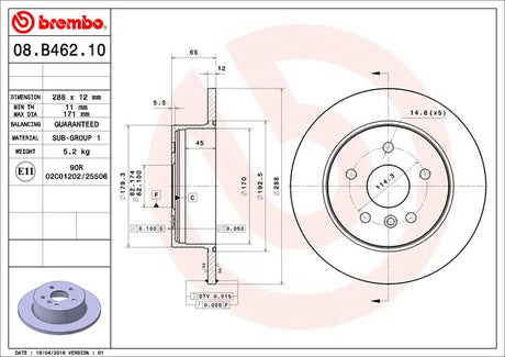 Product of Brembo 08B46210C02 Solid 1 Piece Brake Rotor 