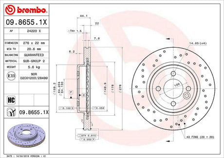 Product of Brembo 0986551XC02 Xtra Vented Cross Drilled 1 Piece Brake Rotor 