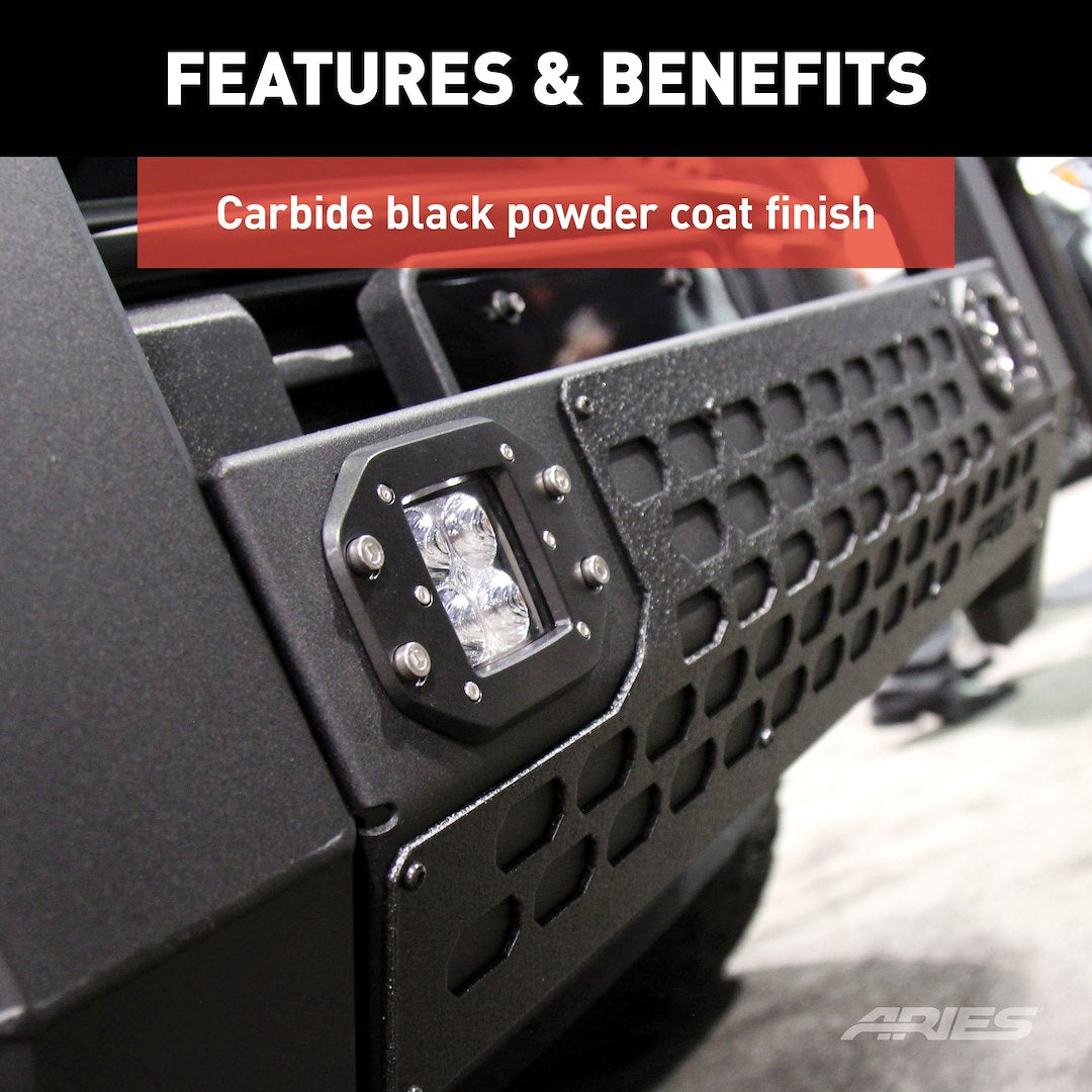 Product of Aries 2163102 Bull Bar Black Carbide Powder Coated 5-1/2 Inch Yes with skid plate 