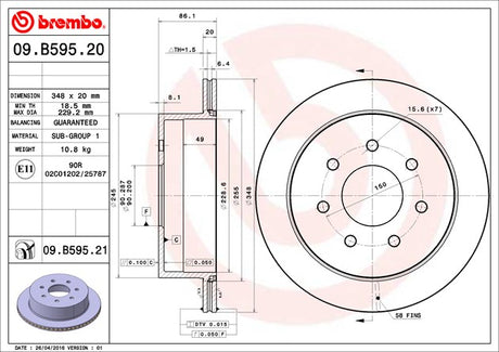 Product of Brembo 09B59521C02 Vented 1 Piece Brake Rotor 