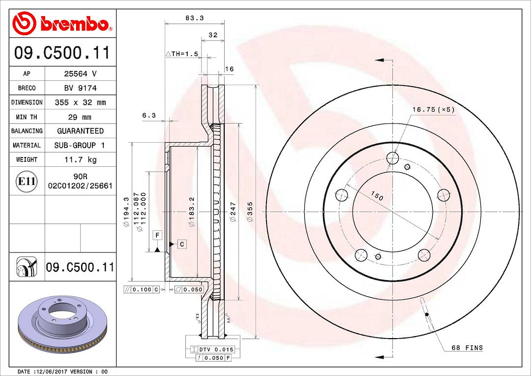 Product of Brembo 09C50011C02 Vented 1 Piece Brake Rotor 