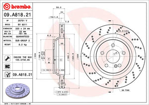 Product of Brembo 09A81821C02 Vented Cross Drilled 1 Piece Brake Rotor 