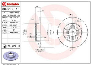 Product of Brembo 08913611C02 Solid 1 Piece Brake Rotor 