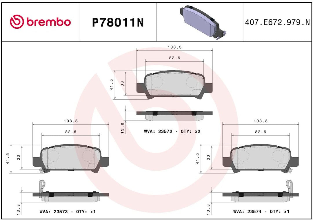 Brembo P78011n Brake Pad||p78011n_R.Jpg||86||brmp78011n||2091610