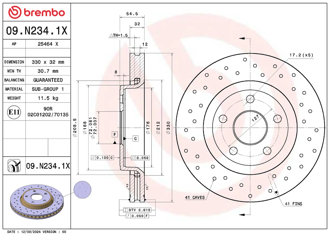 Brembo 09n2341xc02 Brake Rotor||09n2341xc02_3.Png||88||brm09n2341x||1684419