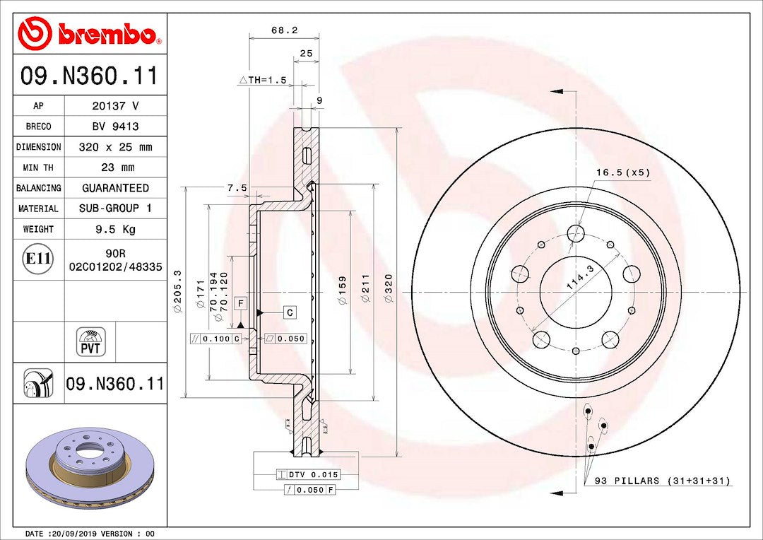 Product of Brembo 09N36011C02 Vented 1 Piece Brake Rotor 