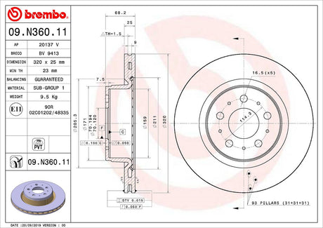 Product of Brembo 09N36011C02 Vented 1 Piece Brake Rotor 