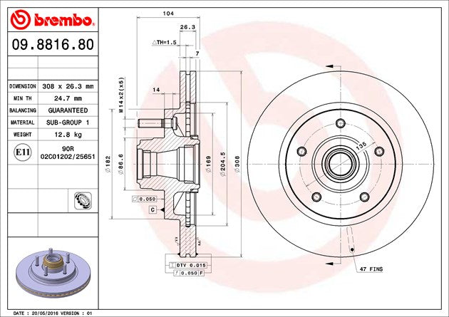 Product of Brembo 09881680C02 Vented 1 Piece Brake Rotor 