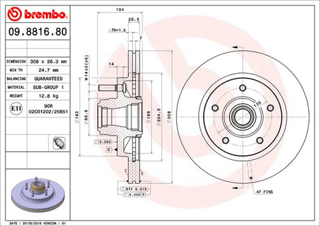 Product of Brembo 09881680C02 Vented 1 Piece Brake Rotor 