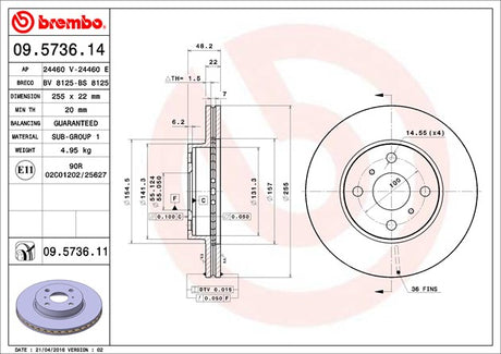 Product of Brembo 09573611C02 Vented 1 Piece Brake Rotor 