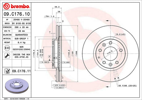 Product of Brembo 09C17611C02 Vented 1 Piece Brake Rotor 
