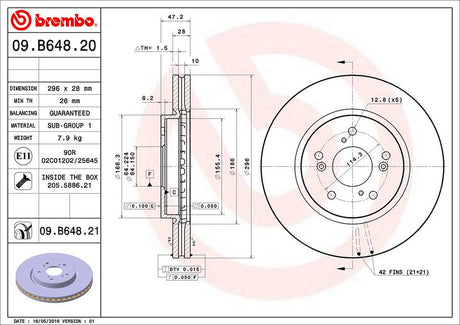 Product of Brembo 09B64821C02 Vented 1 Piece Brake Rotor 
