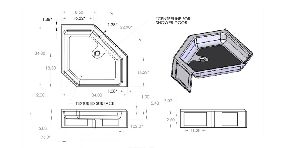 Specialty Recreation Nsb3434wc Shower Pan||nsb3434_Schem.Jpg||86||b1gnsb3434wc||1733982