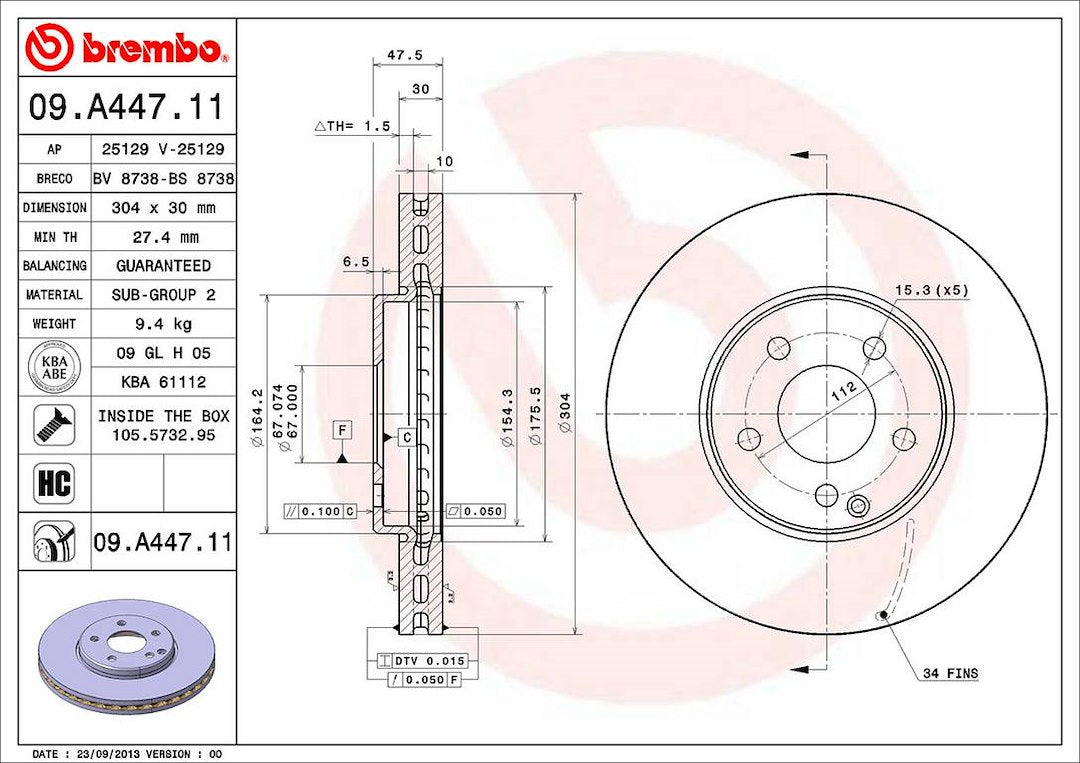 Product of Brembo 09A44711C02 Vented 1 Piece Brake Rotor 