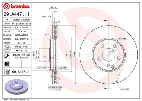 Product of Brembo 09A44711C02 Vented 1 Piece Brake Rotor 