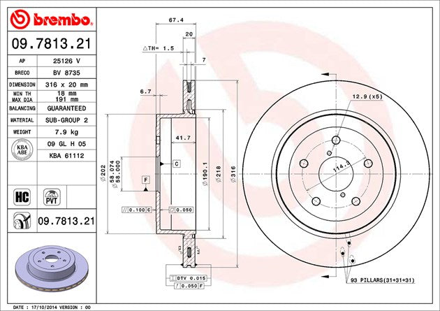 Product of Brembo 09781321C02 Vented 1 Piece Brake Rotor 
