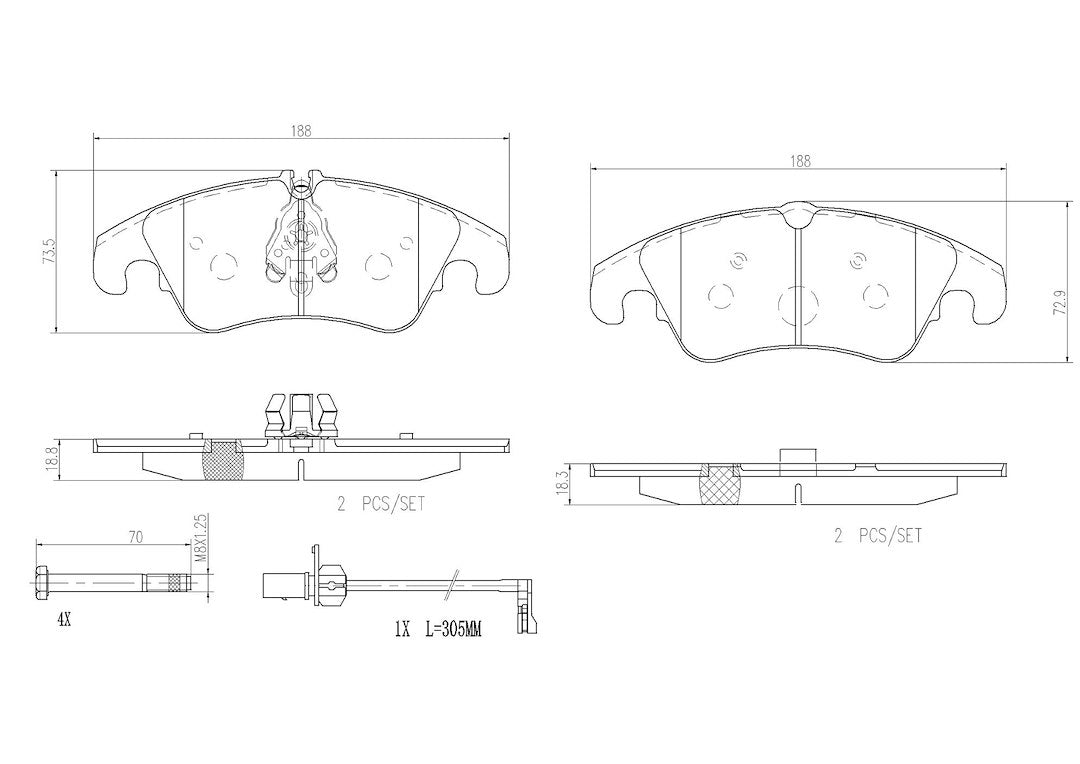 Product of Brembo P85098N Brake Pad - Set Of 4 
