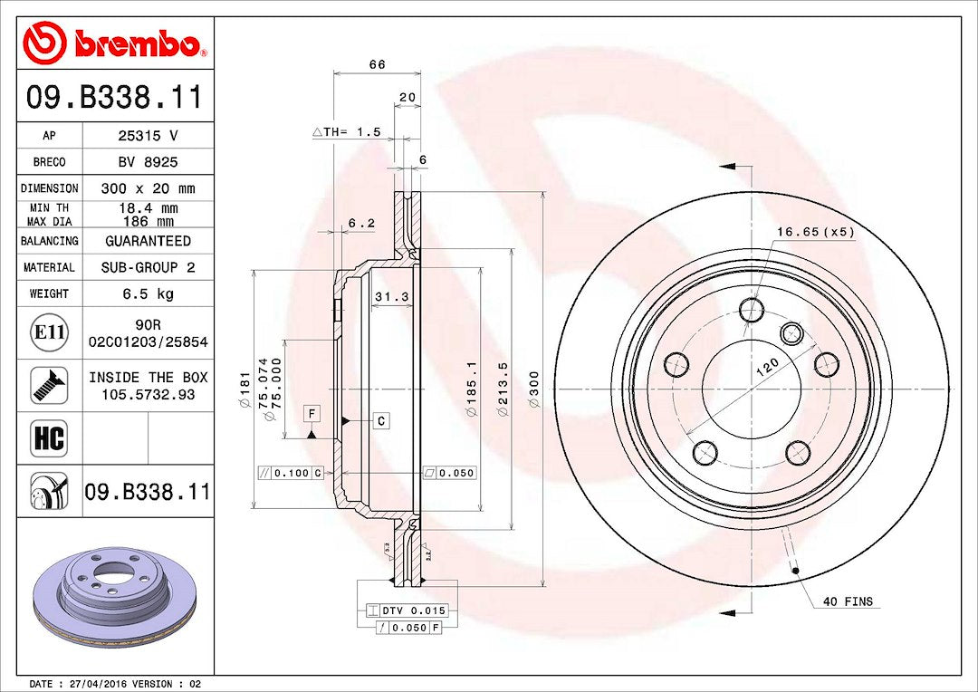 Product of Brembo 09B33811C02 Vented 1 Piece Brake Rotor 