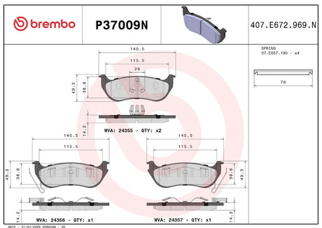 Brembo P37009n Brake Pad||p37009n_2.Jpg||86||brmp37009n||2091589