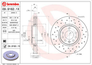 Product of Brembo 0991621XC02 Xtra Vented Cross Drilled 1 Piece Brake Rotor 
