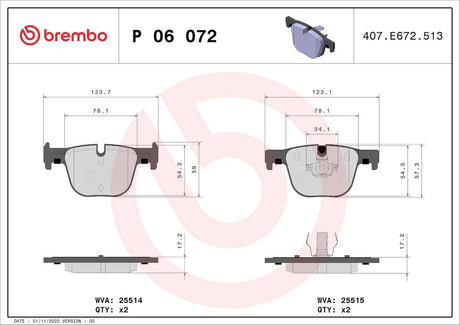 Product of Brembo P06072 Brake Pad - Set Of 4 