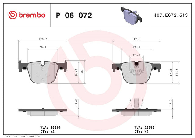 Product of Brembo P06072 Brake Pad - Set Of 4 