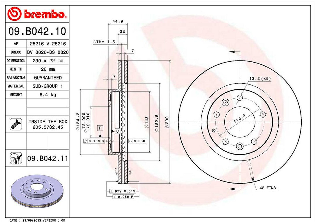 Product of Brembo 09B04211C02 Vented 1 Piece Brake Rotor 