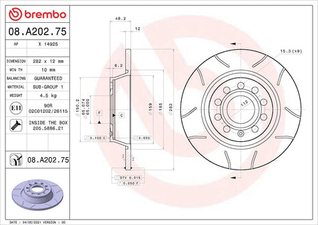Brembo 08a20275c02 Brake Rotor||08a20275c02.Jpg||85||brm08a20275||1684130