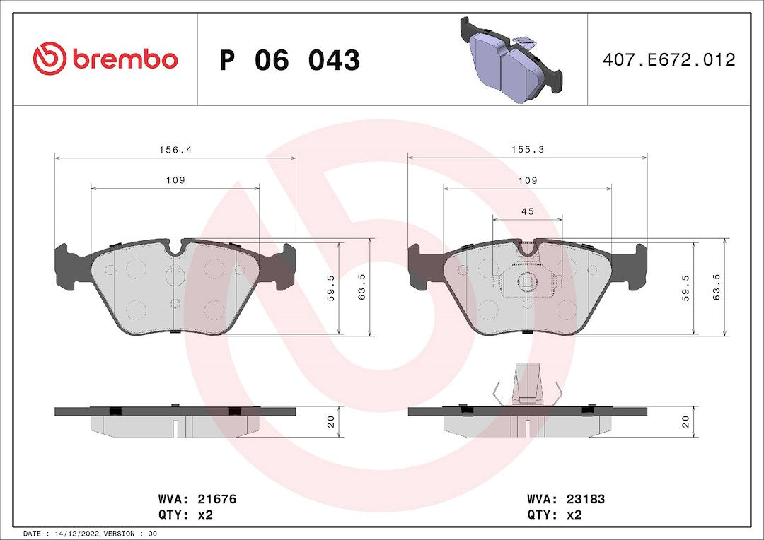 Product of Brembo P06043 Brake Pad - Set Of 4 
