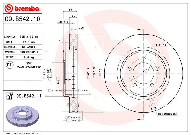 Product of Brembo 09B54211C02 Vented 1 Piece Brake Rotor 