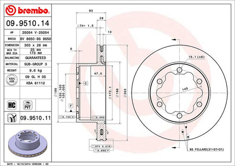 Product of Brembo 09951014C02 Vented 1 Piece Brake Rotor 