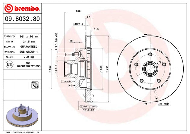 Product of Brembo 09803280C02 Vented 1 Piece Brake Rotor 