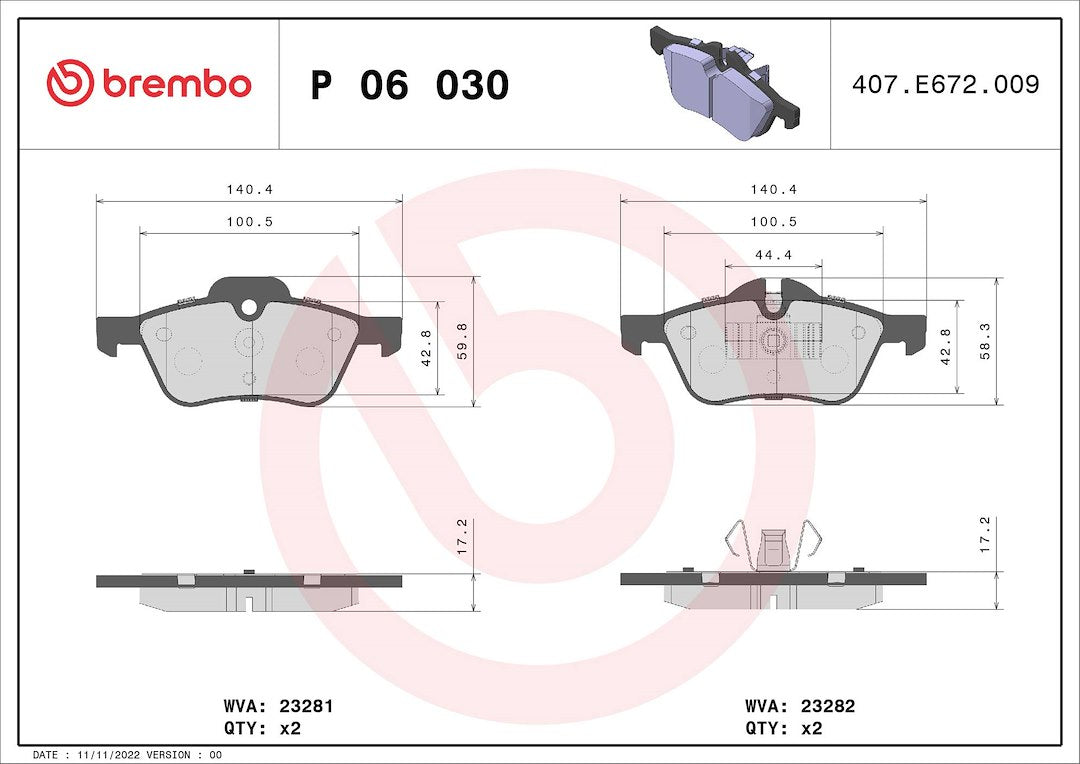 Product of Brembo P06030 Brake Pad - Set Of 4 