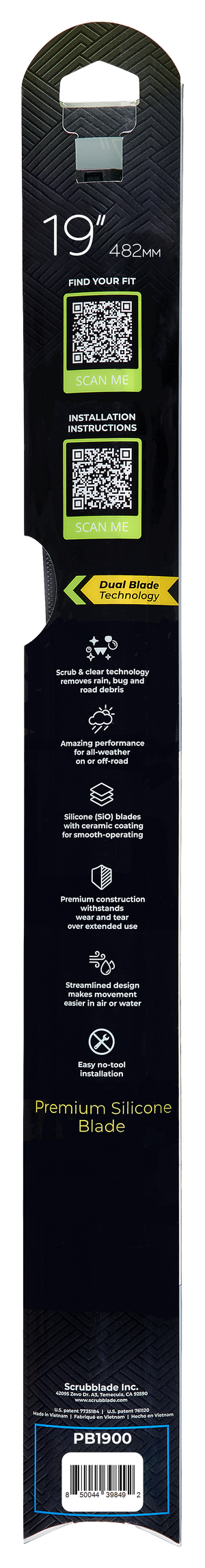 Scrubblade Be1900 Windshield Wiper Blade||black Edition 19_Back.Png||87||scrbe1900||1756988