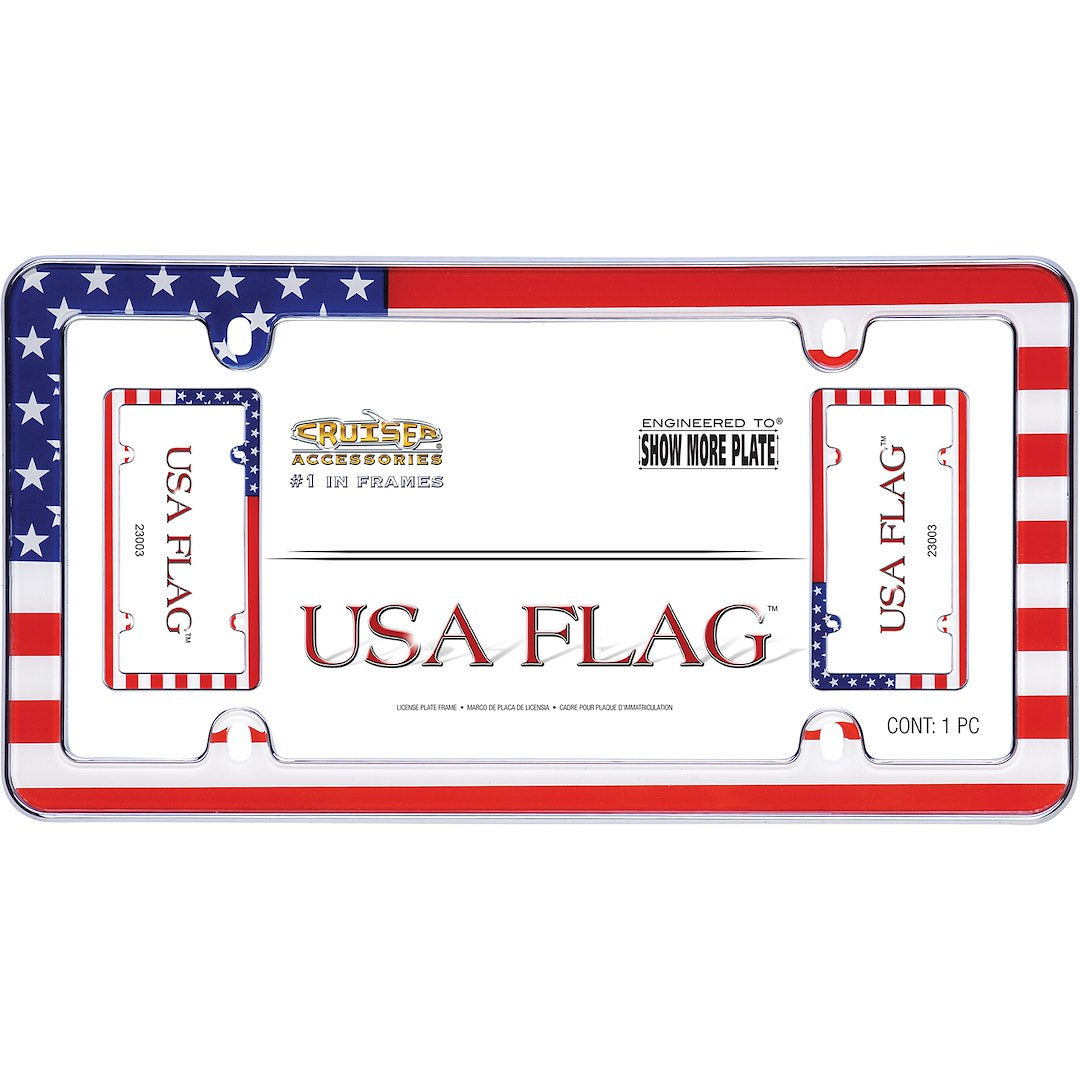 Cruiser 23003 License Plate Frame||23003_P01-Usa-Flag_Chrome-Inpack.Jpg||86||c3423003||1259950