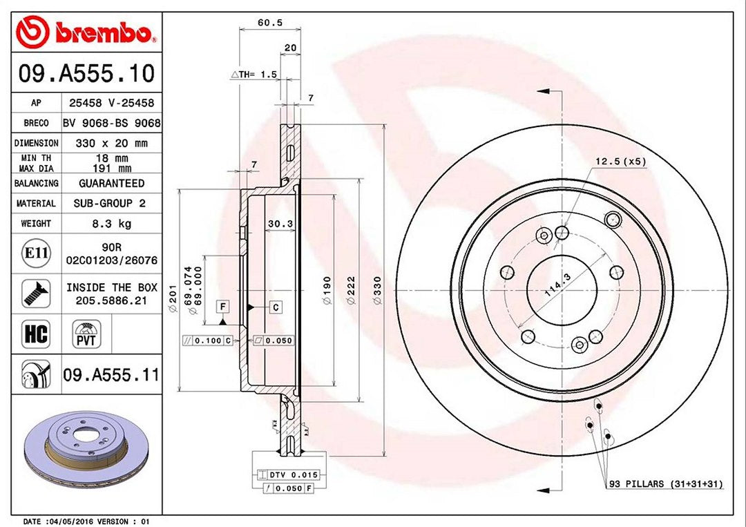 Product of Brembo 09A55511C02 Vented 1 Piece Brake Rotor 