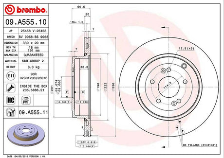 Product of Brembo 09A55511C02 Vented 1 Piece Brake Rotor 