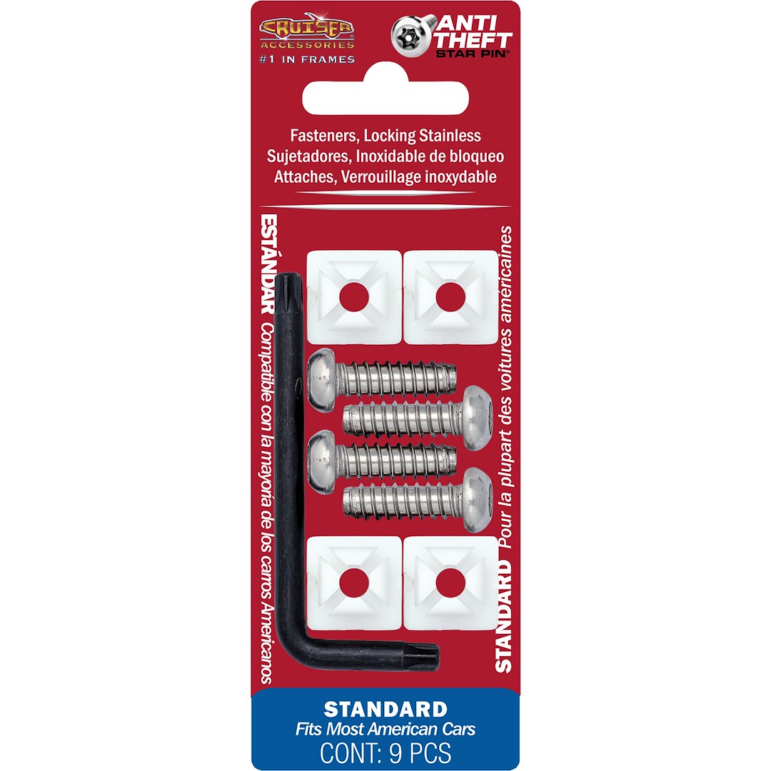 Cruiser 81200 License Plate Mounting Hardware||81200_P01-Locking-Fasteners_Standard-Stainless_Star-Pin-Inpack.Jpg||86||c3481200||1375353